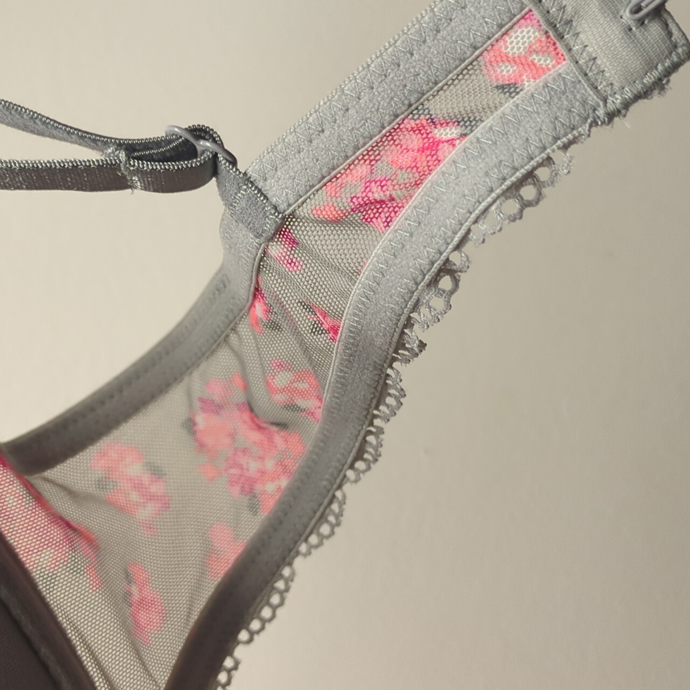 36C Candies Floral Push Up Bra Pink Gray Nwt - Picture 3 of 5